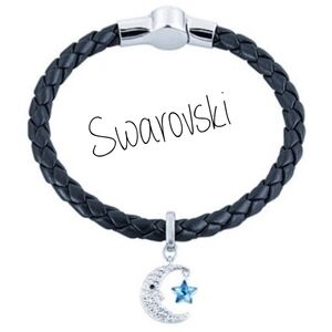 NEW Swarovski Crystals Charm Leather Bracelet w Moon Star HTF